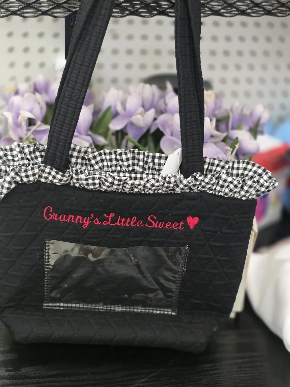 Granny's Little Sweet Quilted Black Tote Bag